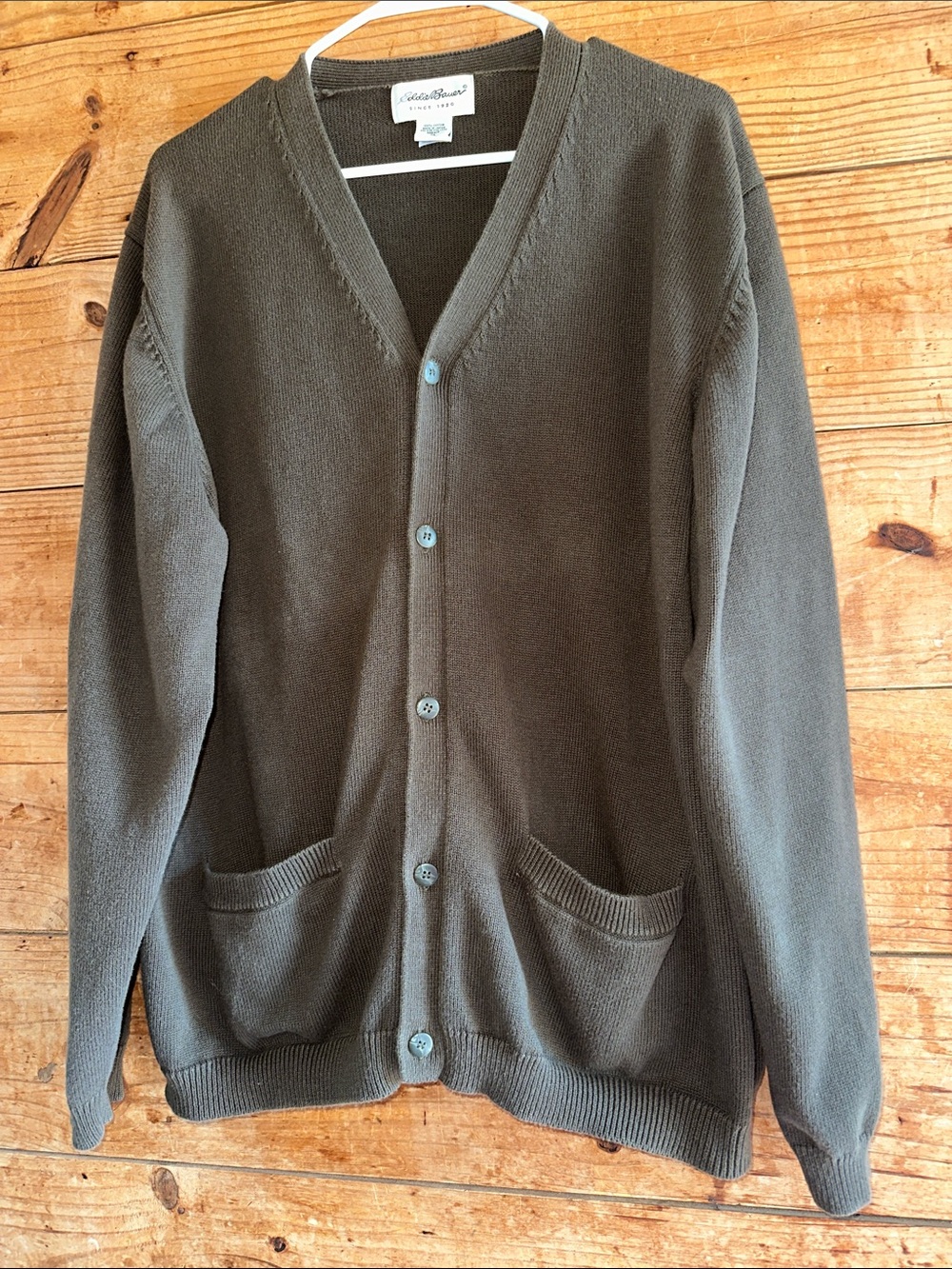Eddie Bauer Olive Button-Front Cardigan Sweater